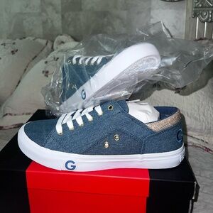 Denim Chic: Gold Accent Low-Top Sneakers